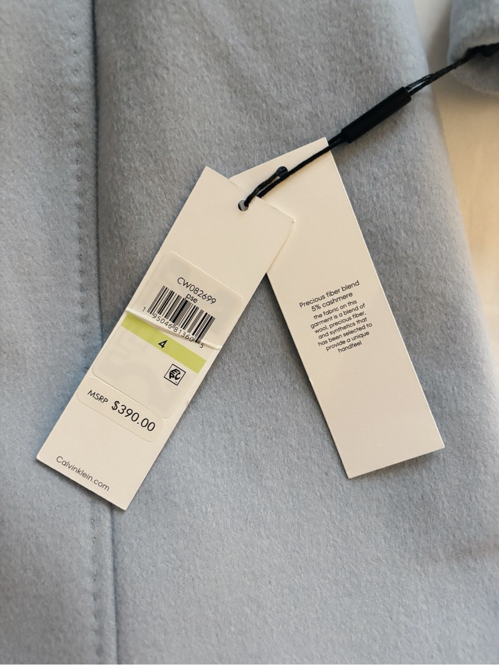 Calvin Klein Light Blue Single-Breasted Wool-Blend Coat - Picture 6 of 6
